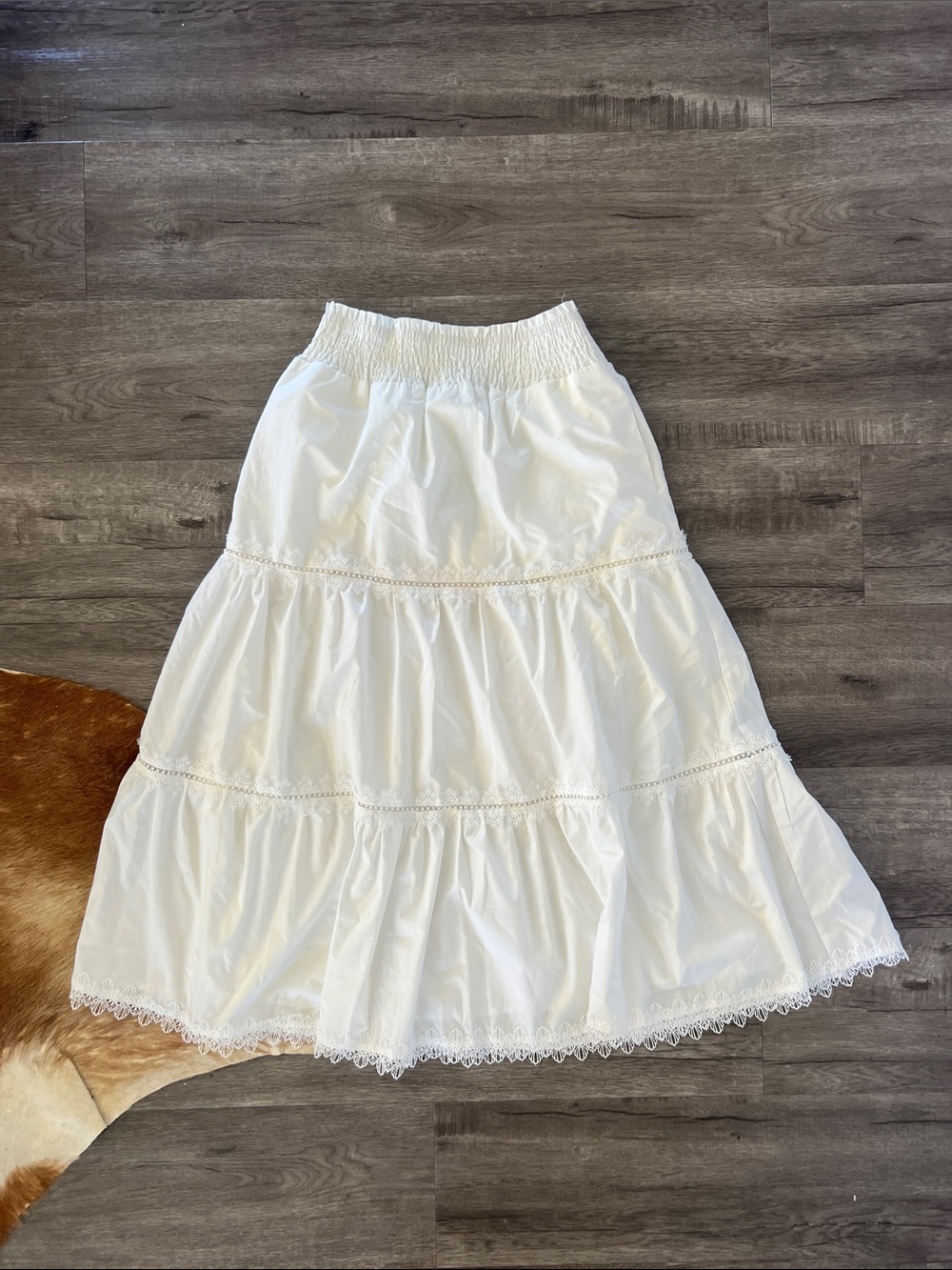 White Tiered Maxi Skirt with Lace Detailing
